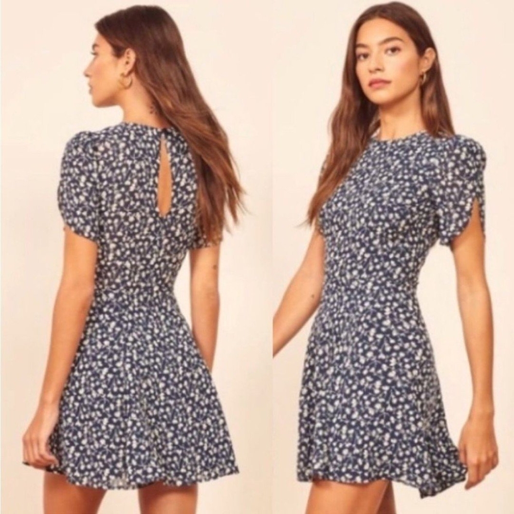 Reformation Violette Blue Floral Mini Dress